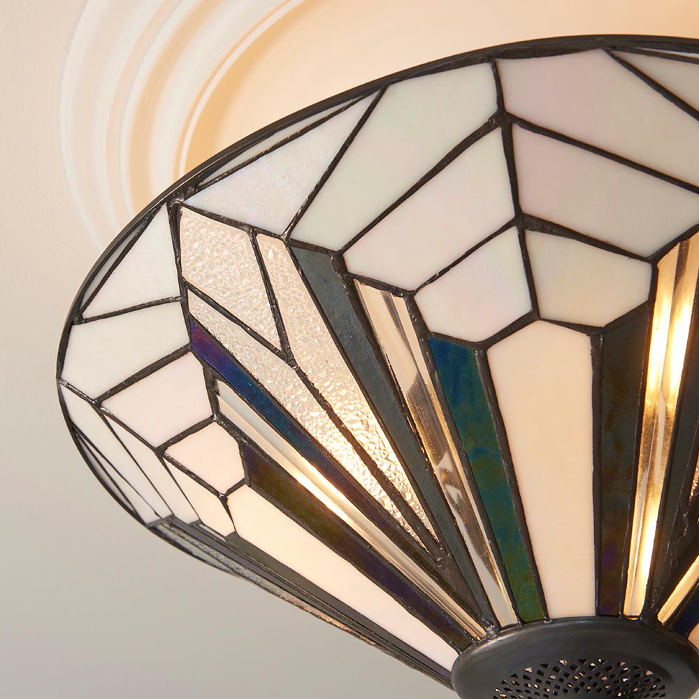 Anqing Tiffany Glass Semi-Flush Ceiling Light In Satin Black