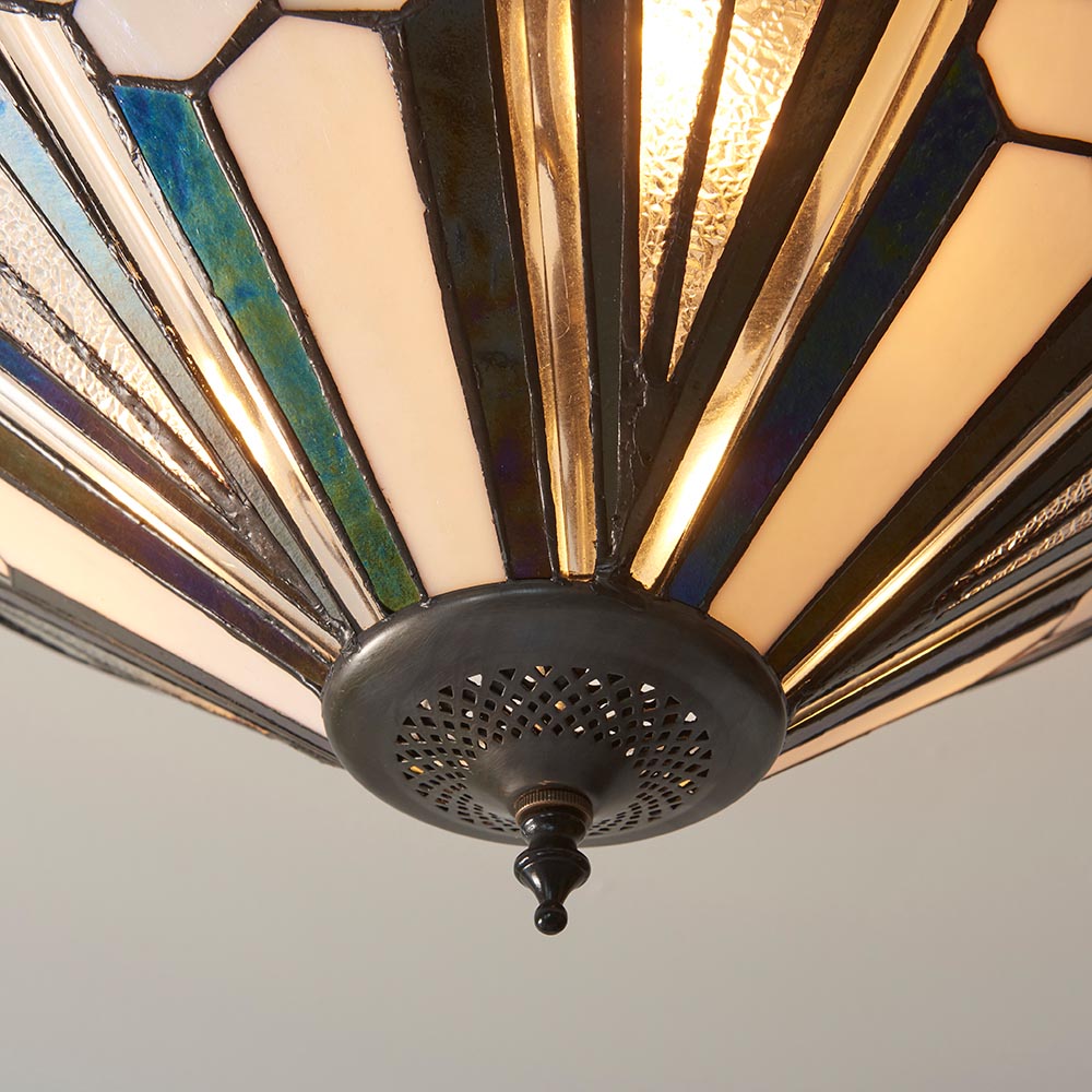 Anqing Tiffany Glass Semi-Flush Ceiling Light In Satin Black