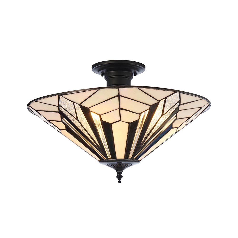 Anqing Tiffany Glass Semi-Flush Ceiling Light In Satin Black