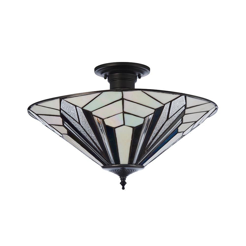 Anqing Tiffany Glass Semi-Flush Ceiling Light In Satin Black