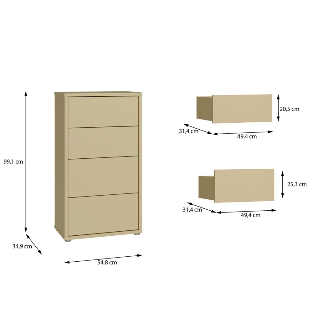 Ansley Tall Wooden Chest Of 4 Drawers in Butter Yellow