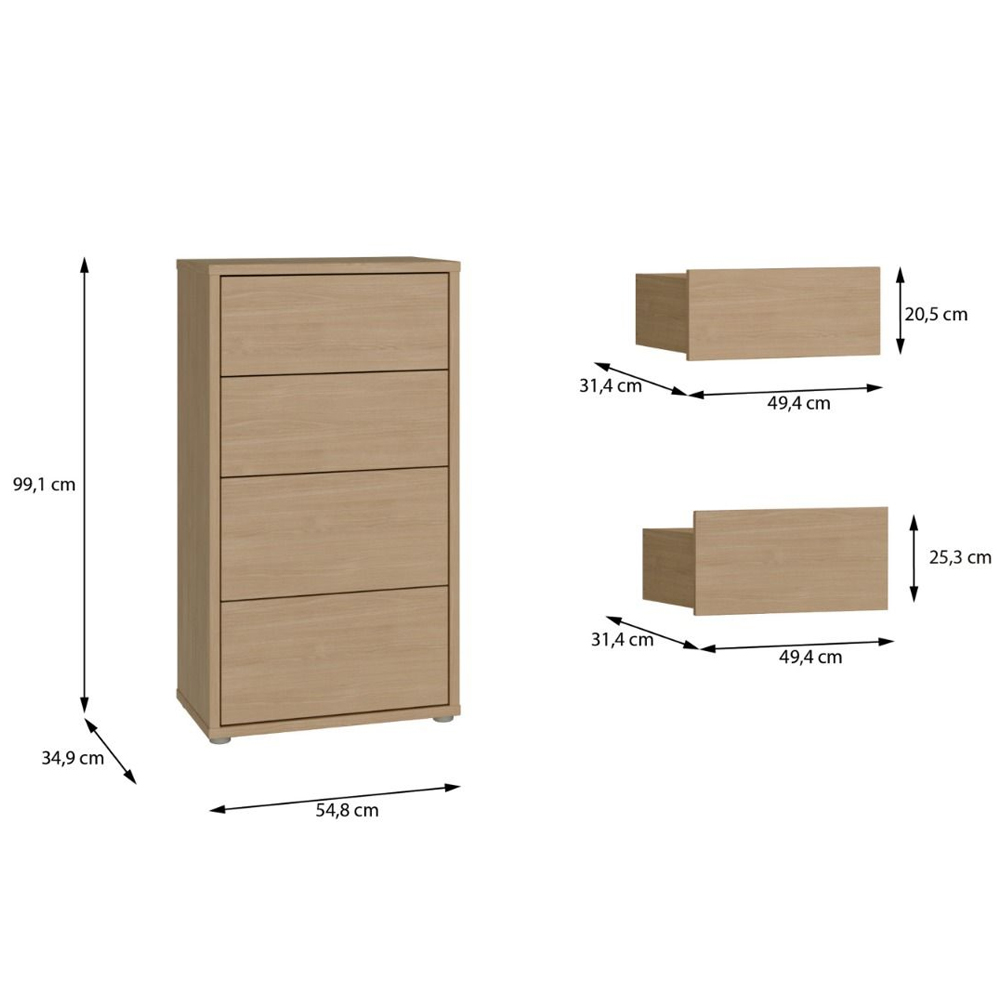 Ansley Tall Wooden Chest Of 4 Drawers in Elegancia Oak