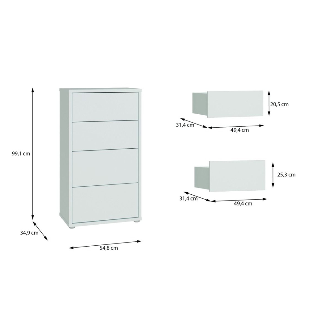 Ansley Tall Wooden Chest Of 4 Drawers in Light Grey
