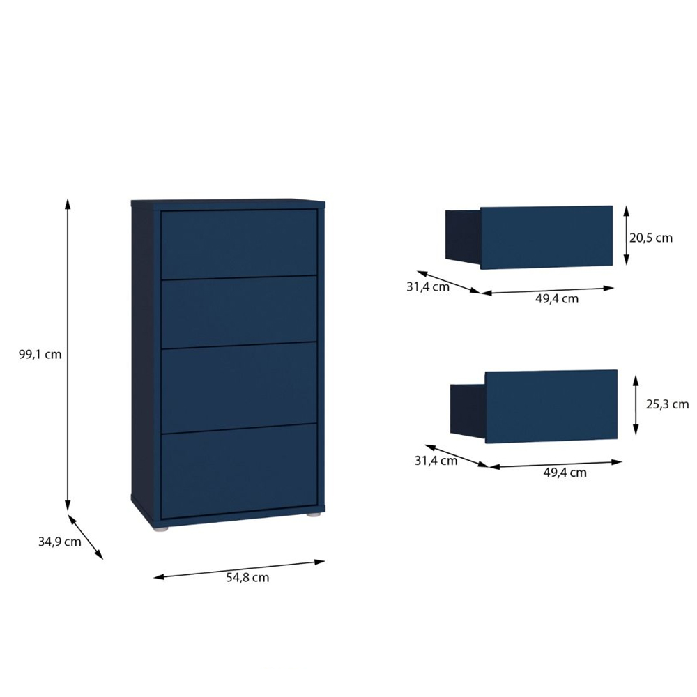 Ansley Tall Wooden Chest Of 4 Drawers in Night Blue