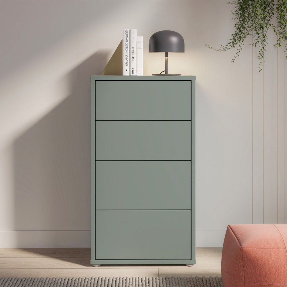 Ansley Tall Wooden Chest Of 4 Drawers in Sage Green