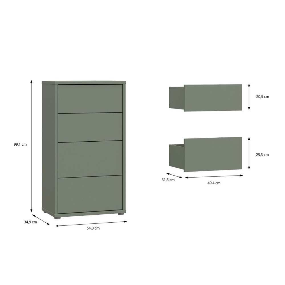Ansley Tall Wooden Chest Of 4 Drawers in Sage Green