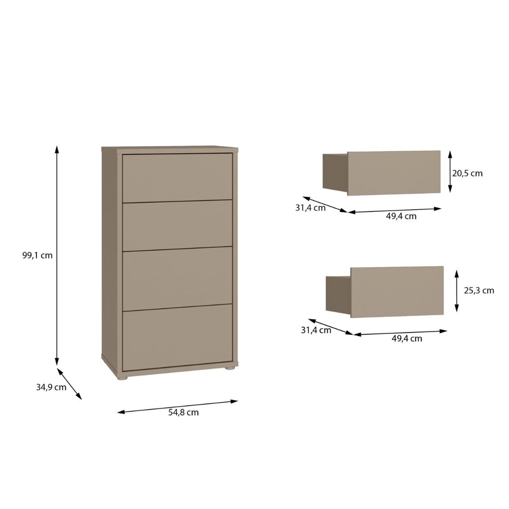Ansley Tall Wooden Chest Of 4 Drawers in Taupe