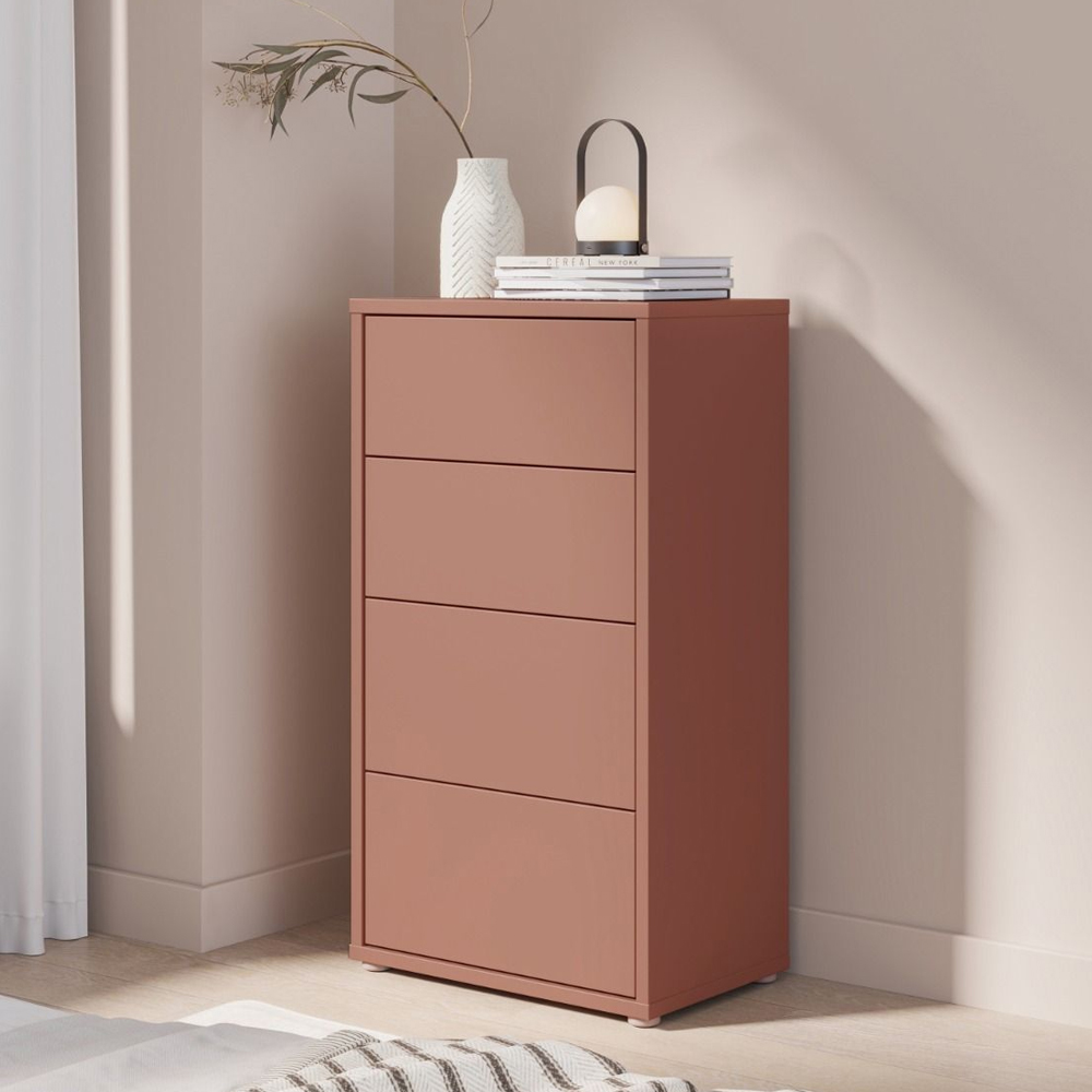 Ansley Tall Wooden Chest Of 4 Drawers in Terracotta