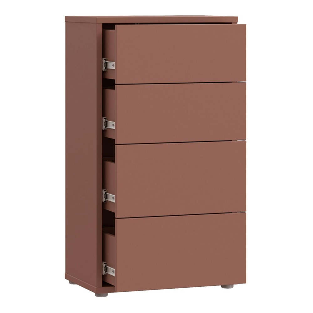 Ansley Tall Wooden Chest Of 4 Drawers in Terracotta