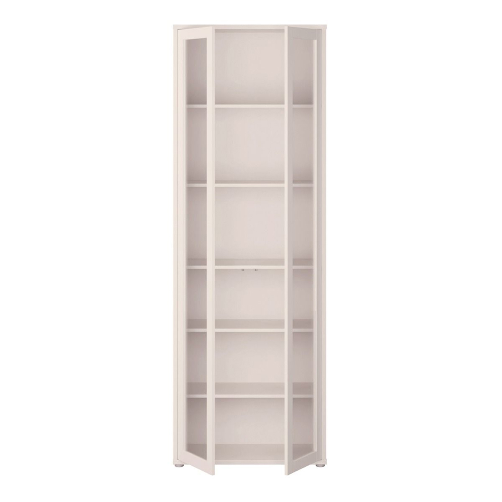 Ansley Tall Wooden Display Cabinet with 2 Glass Doors in Sand