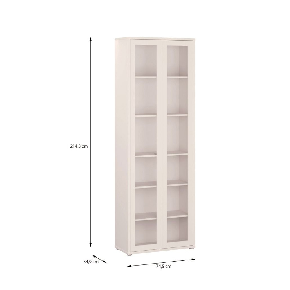 Ansley Tall Wooden Display Cabinet with 2 Glass Doors in Sand