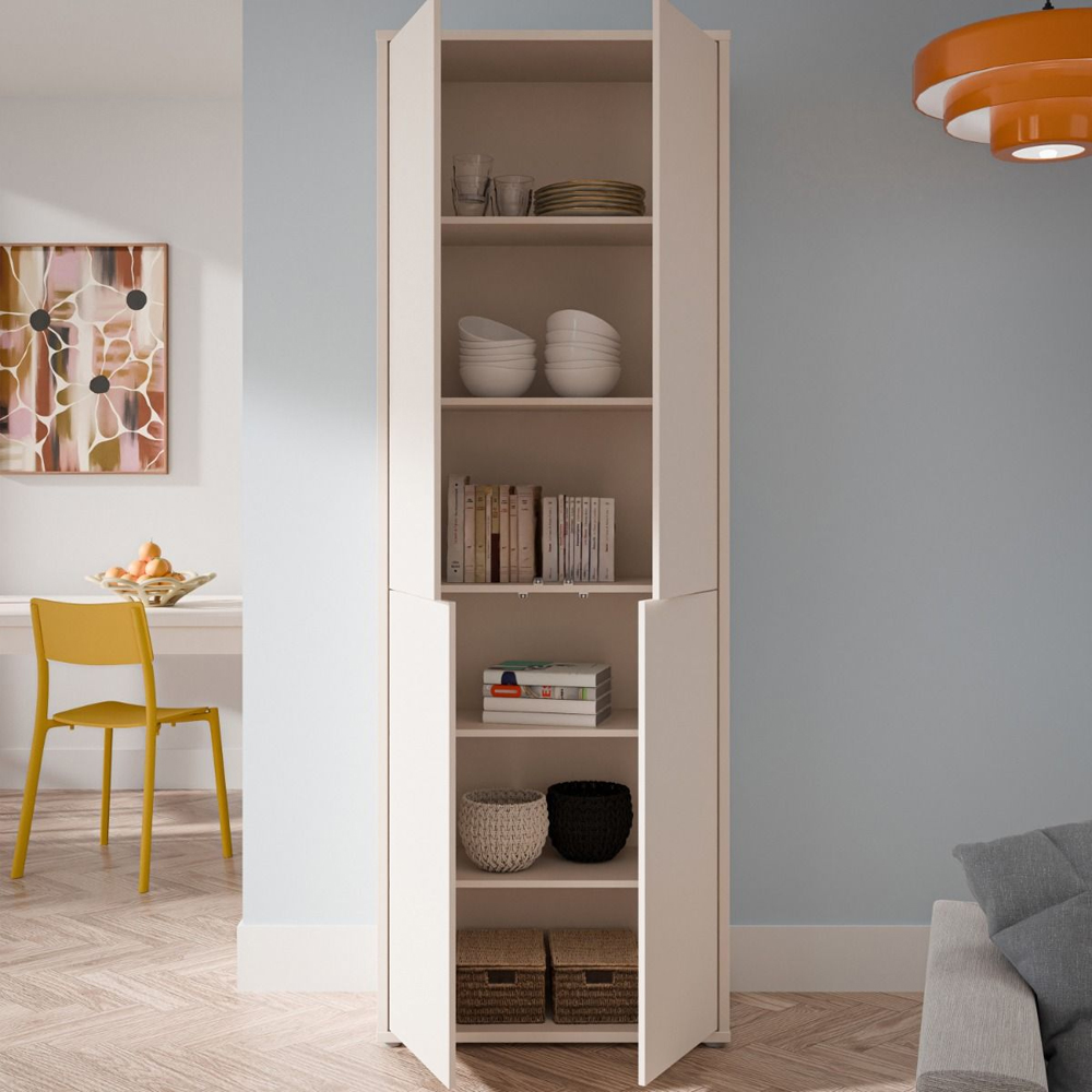 Ansley Tall Wooden Display Cabinet with 4 Doors in Sand