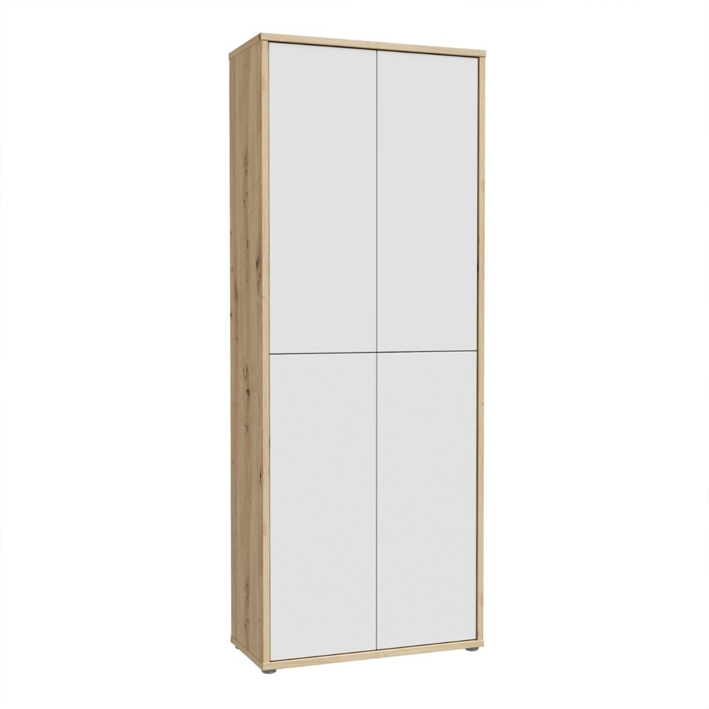 Ansley Wall Wooden Shoe Storage Cabinet with 4 Doors in Artisan Oak and Light Grey