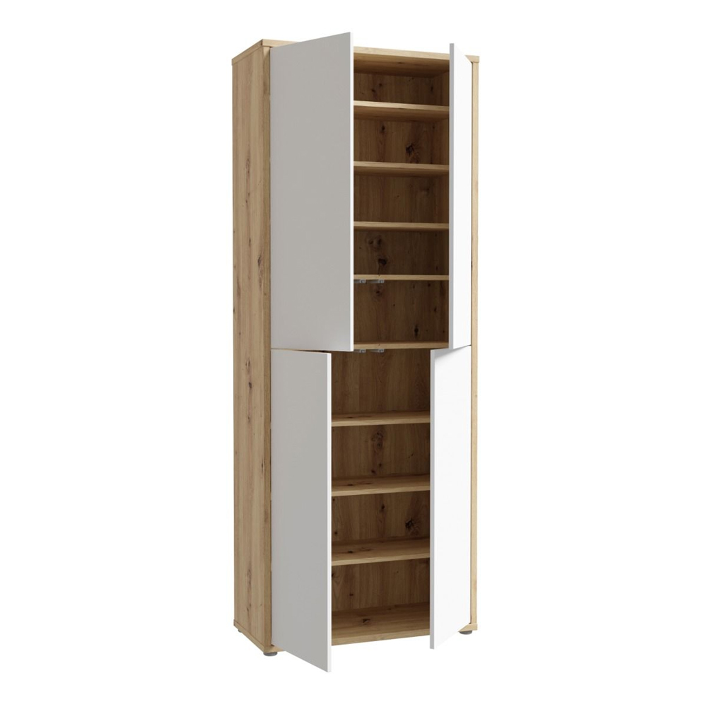 Ansley Wall Wooden Shoe Storage Cabinet with 4 Doors in Artisan Oak and Light Grey