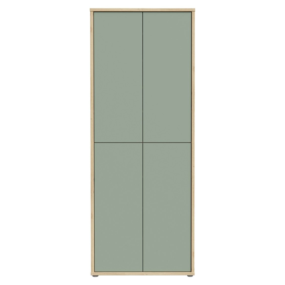 Ansley Wall Wooden Shoe Storage Cabinet with 4 Doors in Artisan Oak and Sage Green