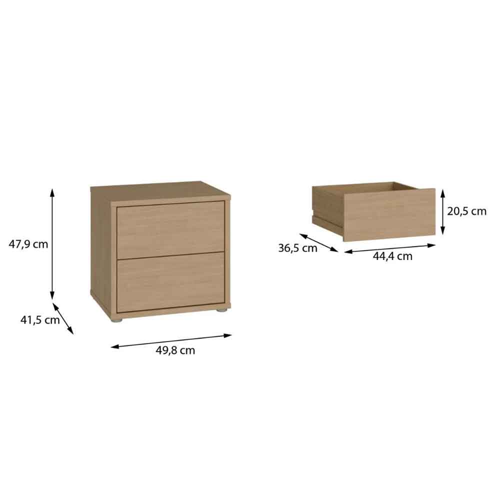 Ansley Wooden Bedside Cabinet with 2 Drawers in Elegancia Oak