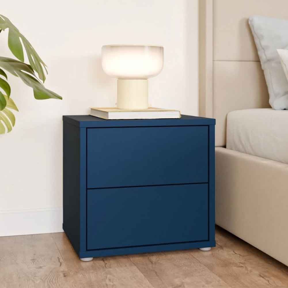 Ansley Wooden Bedside Cabinet with 2 Drawers in Night Blue
