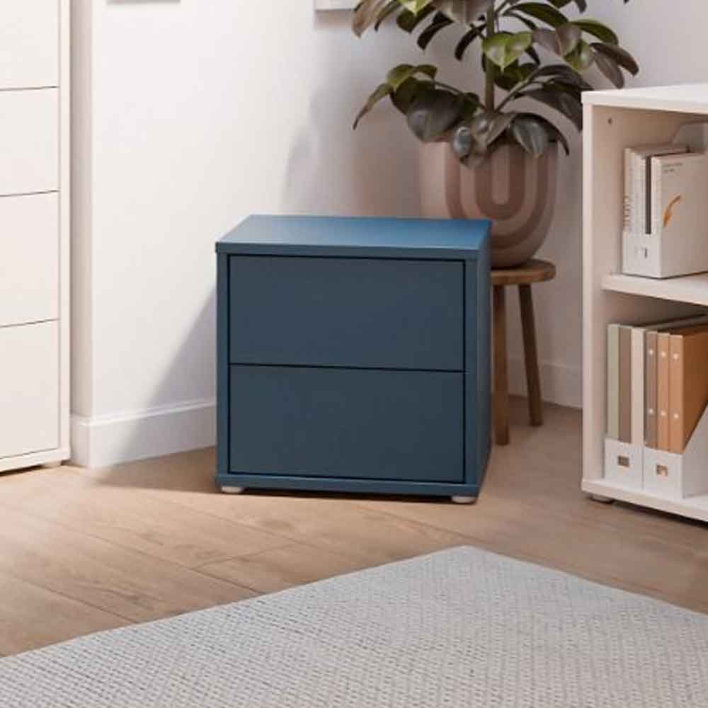 Ansley Wooden Bedside Cabinet with 2 Drawers in Night Blue