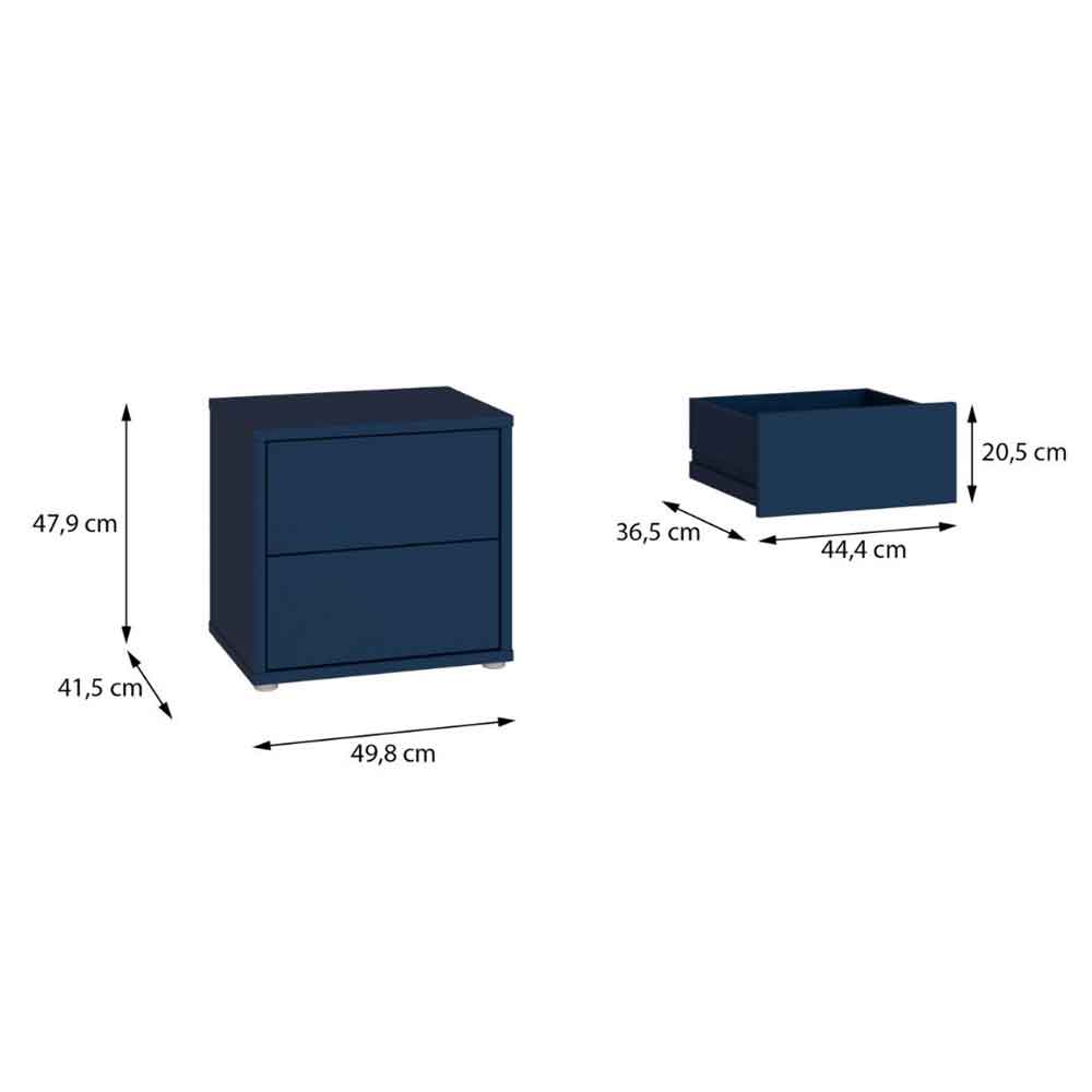 Ansley Wooden Bedside Cabinet with 2 Drawers in Night Blue