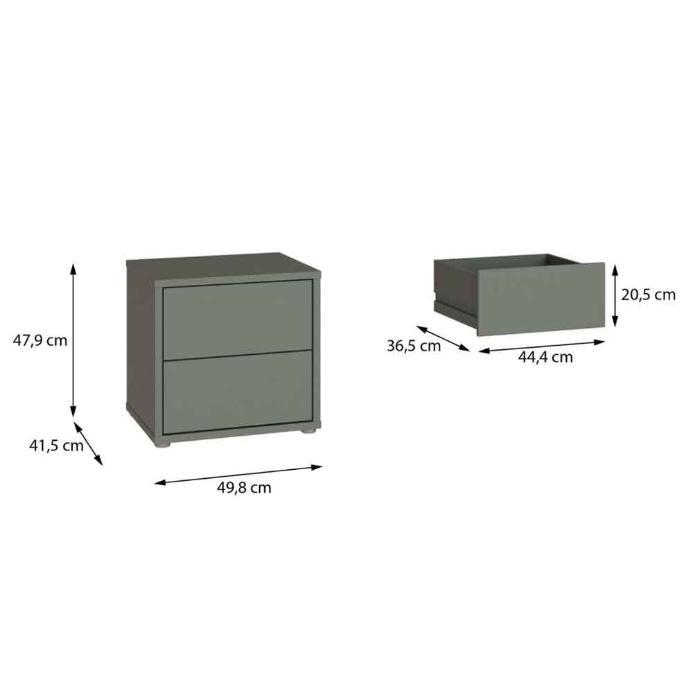 Ansley Wooden Bedside Cabinet with 2 Drawers in Sage Green