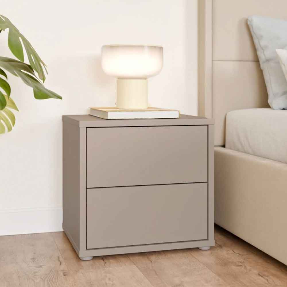Ansley Wooden Bedside Cabinet with 2 Drawers in Taupe