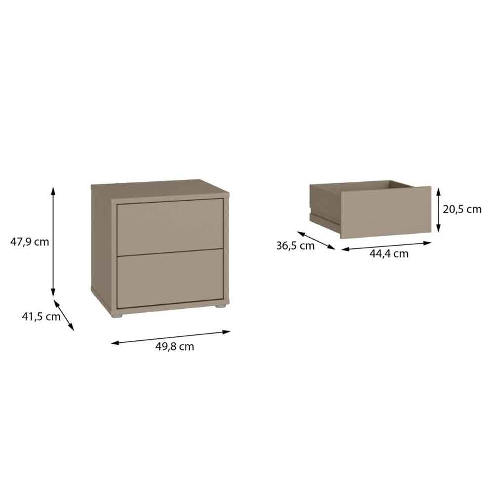 Ansley Wooden Bedside Cabinet with 2 Drawers in Taupe