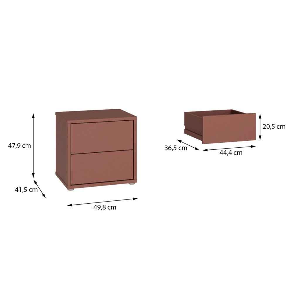 Ansley Wooden Bedside Cabinet with 2 Drawers in Terracotta