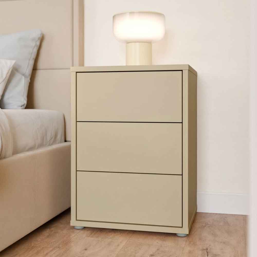 Ansley Wooden Bedside Cabinet with 3 Drawers in Butter Yellow