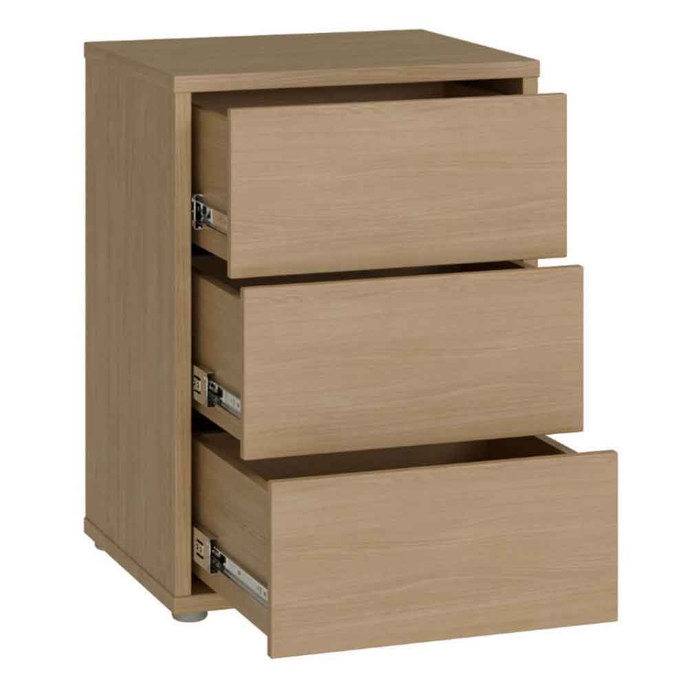 Ansley Wooden Bedside Cabinet with 3 Drawers in Elegancia Oak