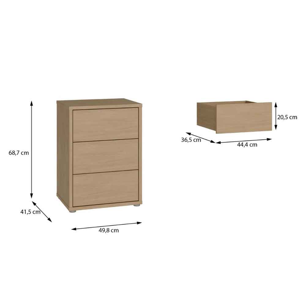 Ansley Wooden Bedside Cabinet with 3 Drawers in Elegancia Oak