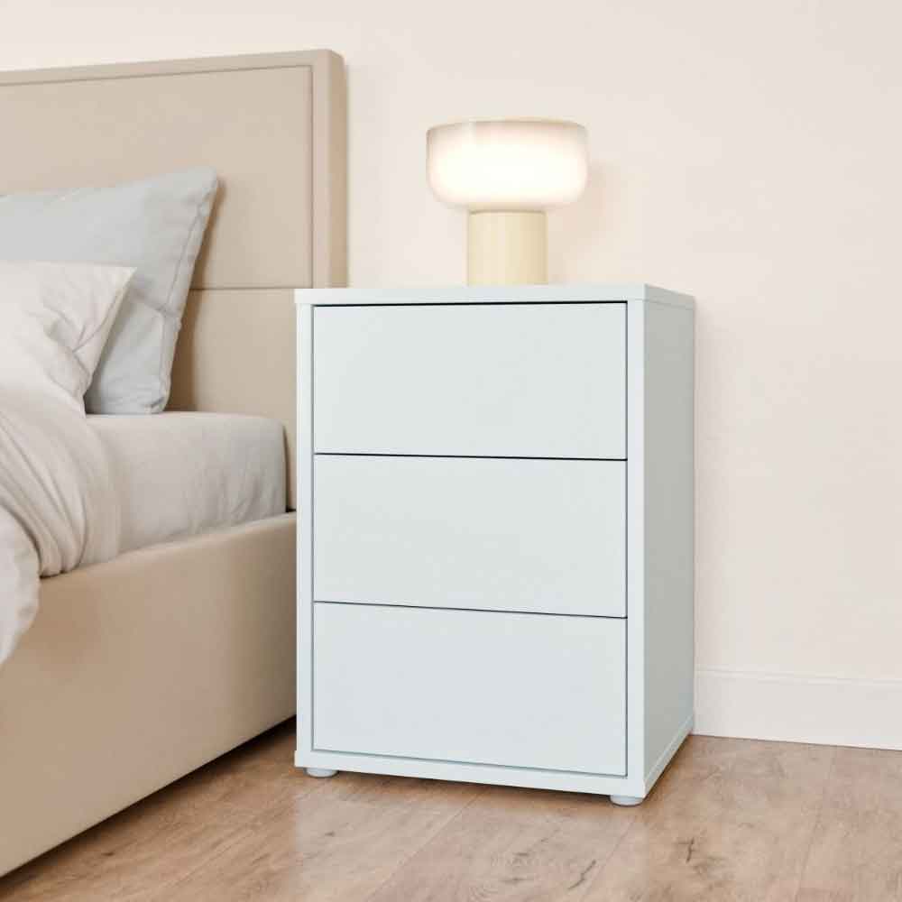 Ansley Wooden Bedside Cabinet with 3 Drawers in Light Grey