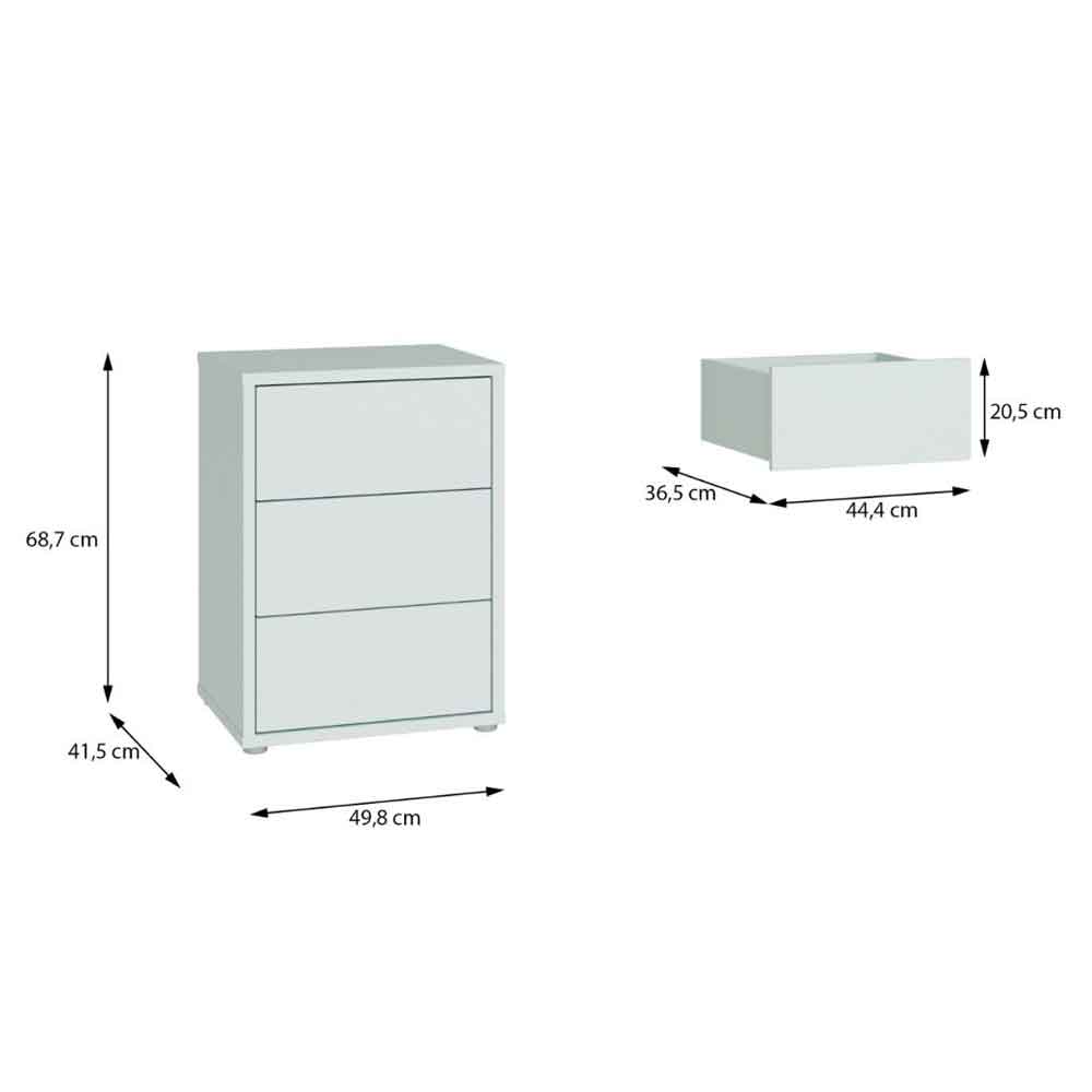 Ansley Wooden Bedside Cabinet with 3 Drawers in Light Grey