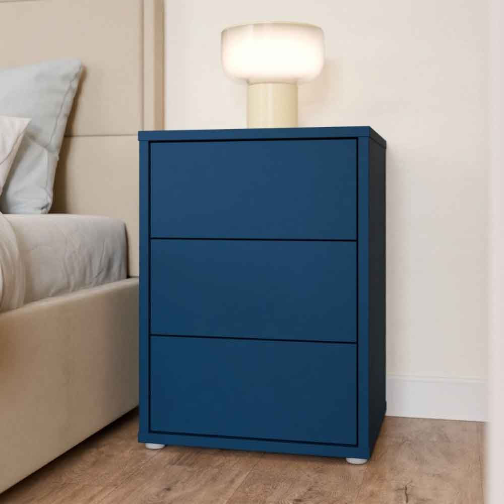 Ansley Wooden Bedside Cabinet with 3 Drawers in Night Blue