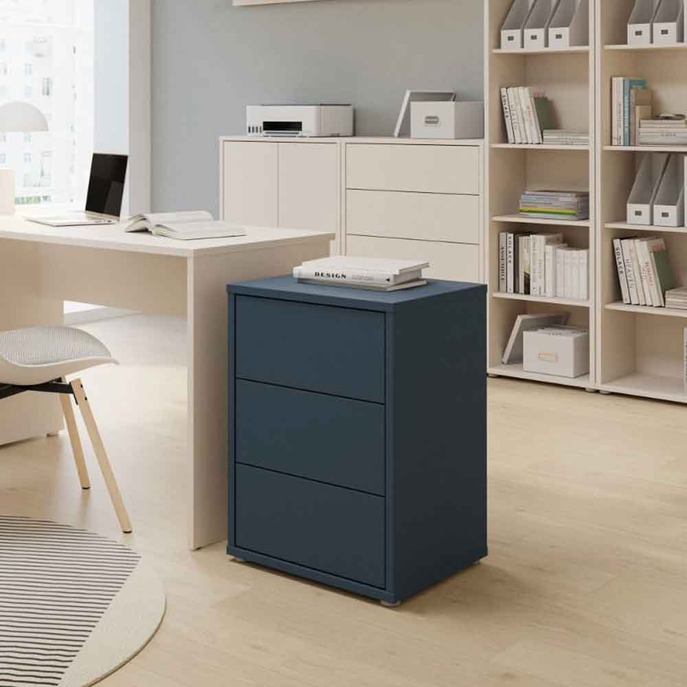 Ansley Wooden Bedside Cabinet with 3 Drawers in Night Blue