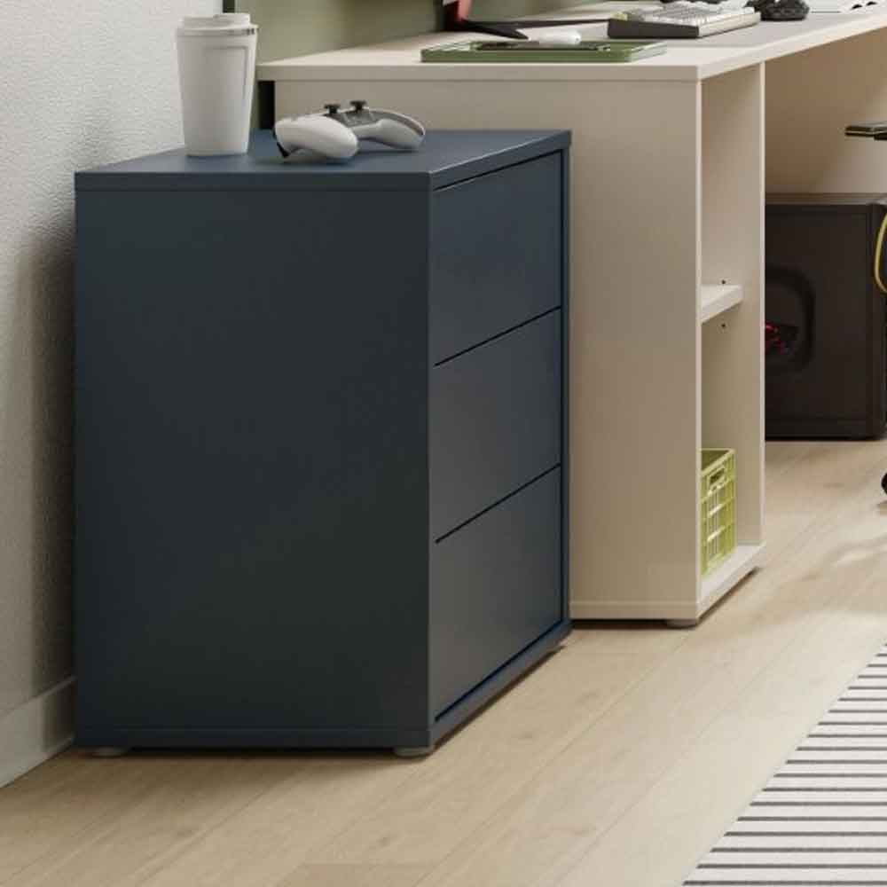 Ansley Wooden Bedside Cabinet with 3 Drawers in Night Blue
