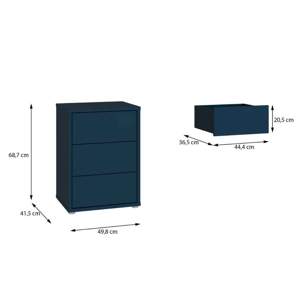 Ansley Wooden Bedside Cabinet with 3 Drawers in Night Blue