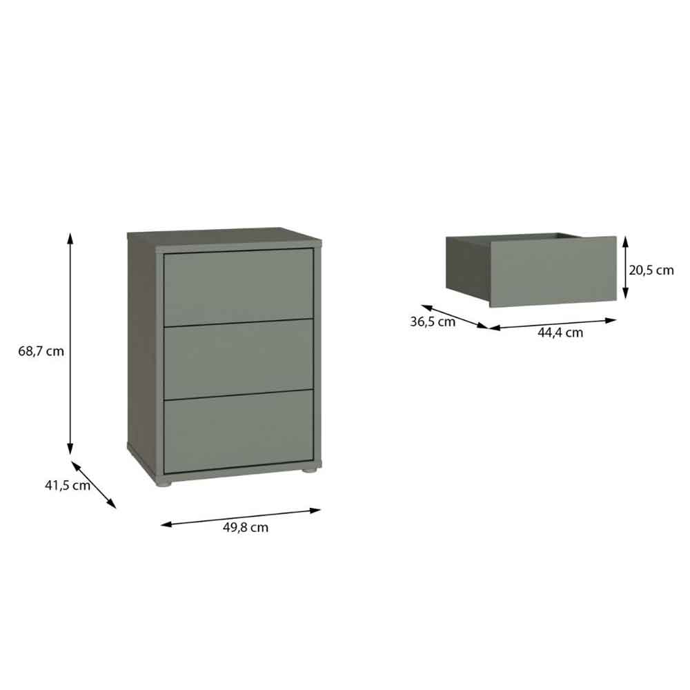 Ansley Wooden Bedside Cabinet with 3 Drawers in Sage Green