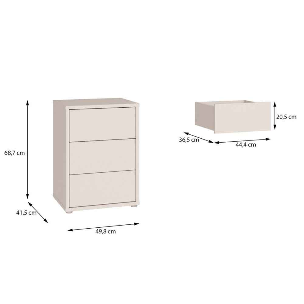 Ansley Wooden Bedside Cabinet with 3 Drawers in Sand