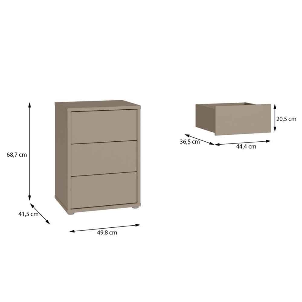 Ansley Wooden Bedside Cabinet with 3 Drawers in Taupe