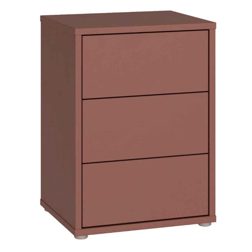 Ansley Wooden Bedside Cabinet with 3 Drawers in Terracotta