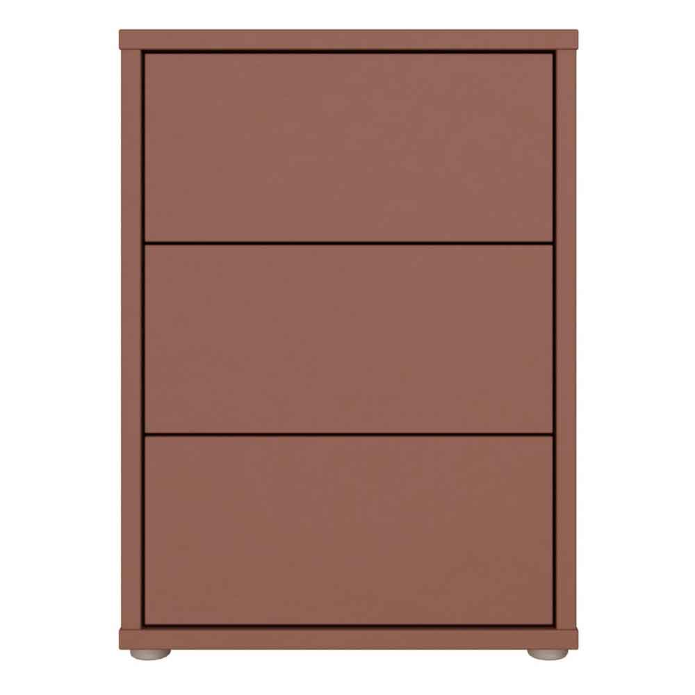 Ansley Wooden Bedside Cabinet with 3 Drawers in Terracotta