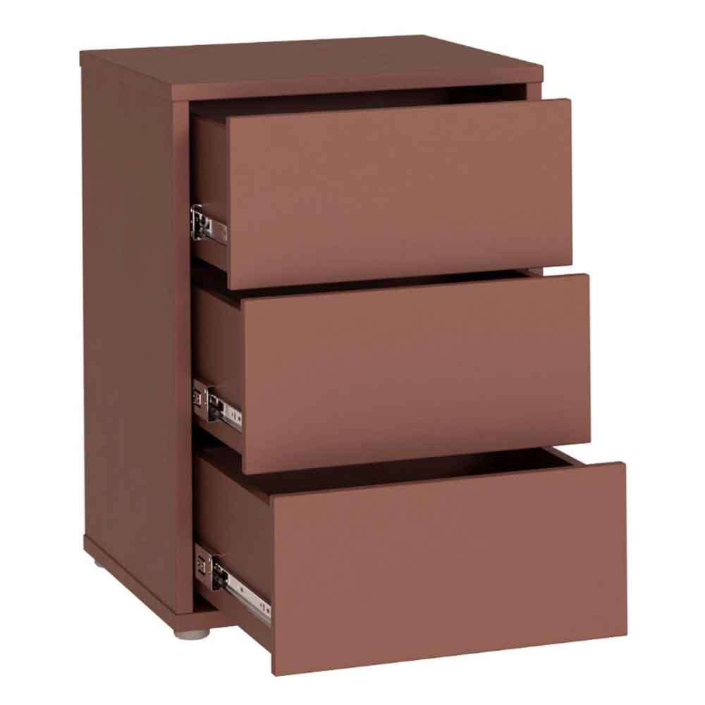 Ansley Wooden Bedside Cabinet with 3 Drawers in Terracotta