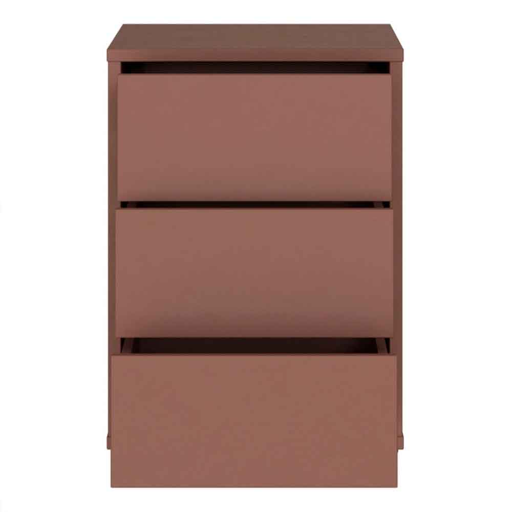 Ansley Wooden Bedside Cabinet with 3 Drawers in Terracotta