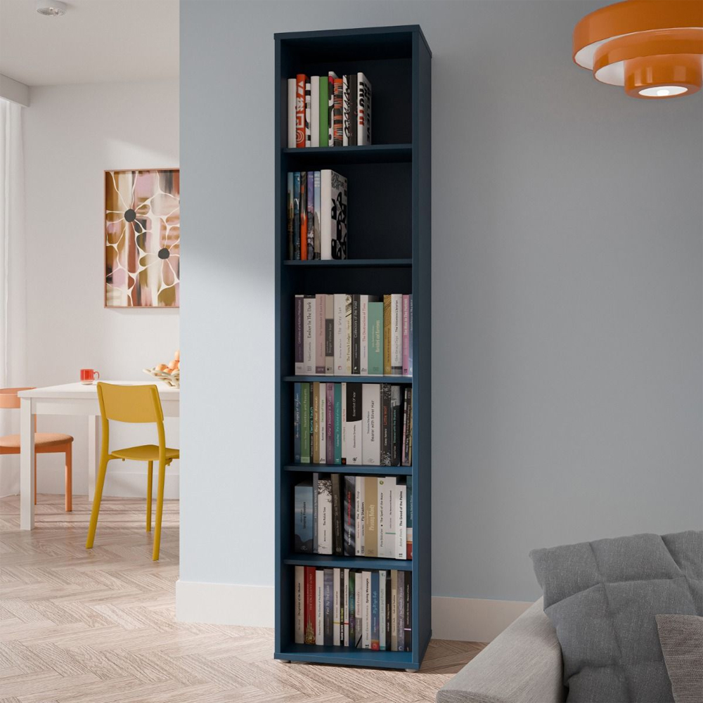 Ansley Wooden Bookcase with 5 Shelves in Night Blue