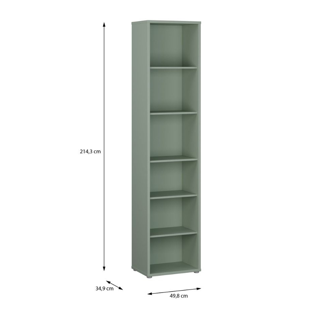 Ansley Wooden Bookcase with 5 Shelves in Sage Green