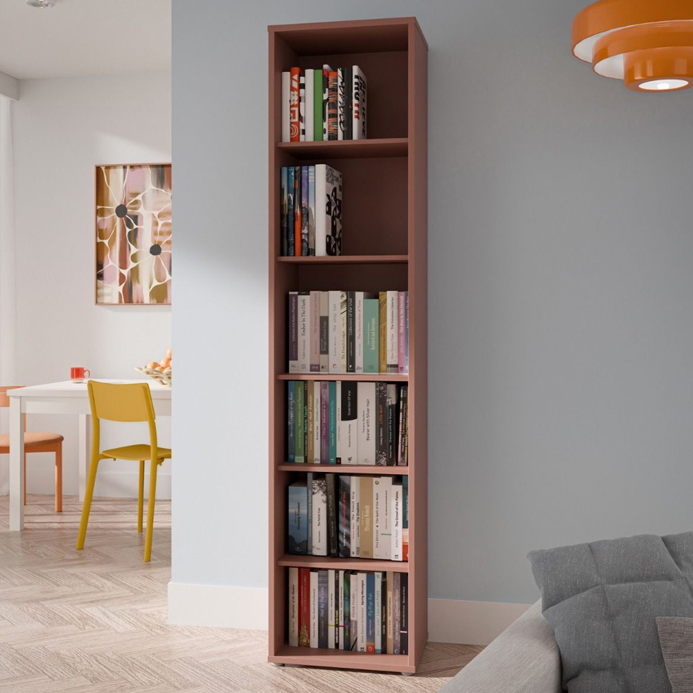 Ansley Wooden Bookcase with 5 Shelves in Terracotta