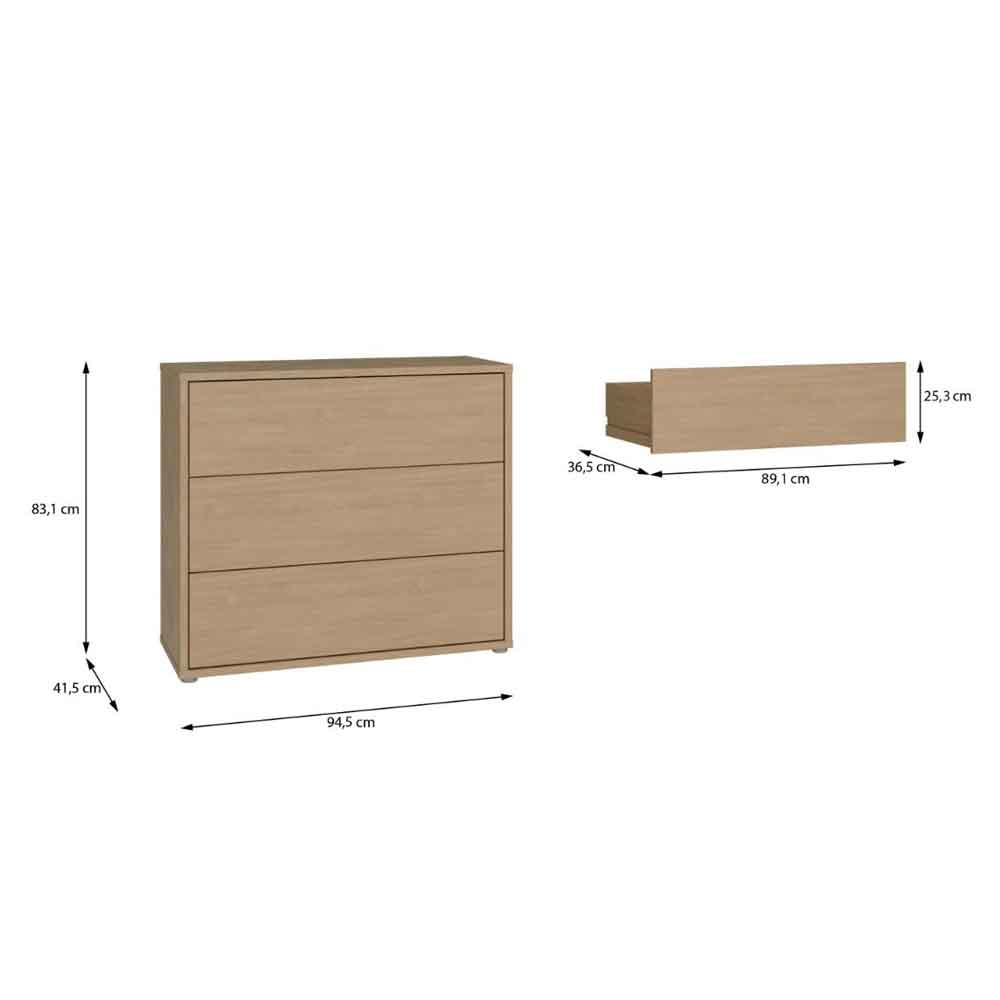 Ansley Wooden Chest of 3 Drawers in Elegancia Oak
