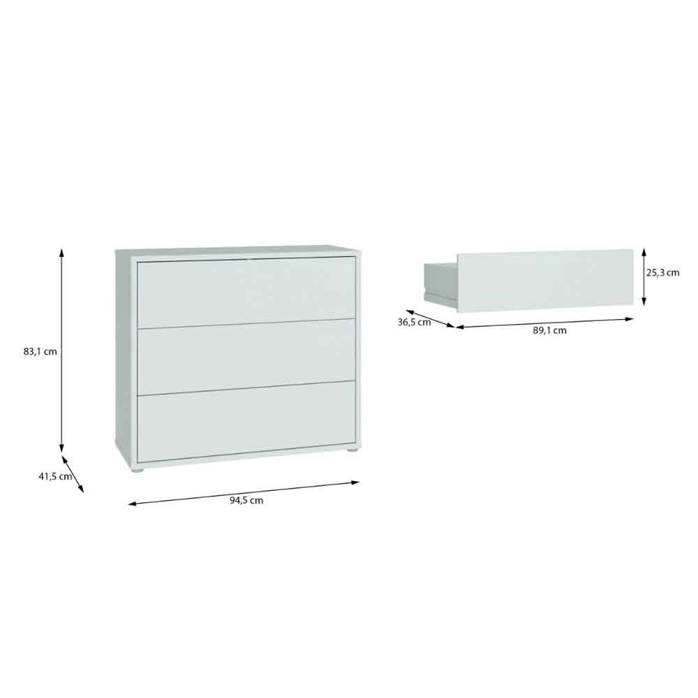Ansley Wooden Chest of 3 Drawers in Light Grey