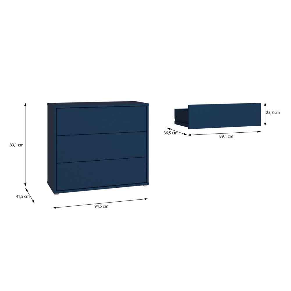 Ansley Wooden Chest of 3 Drawers in Night Blue