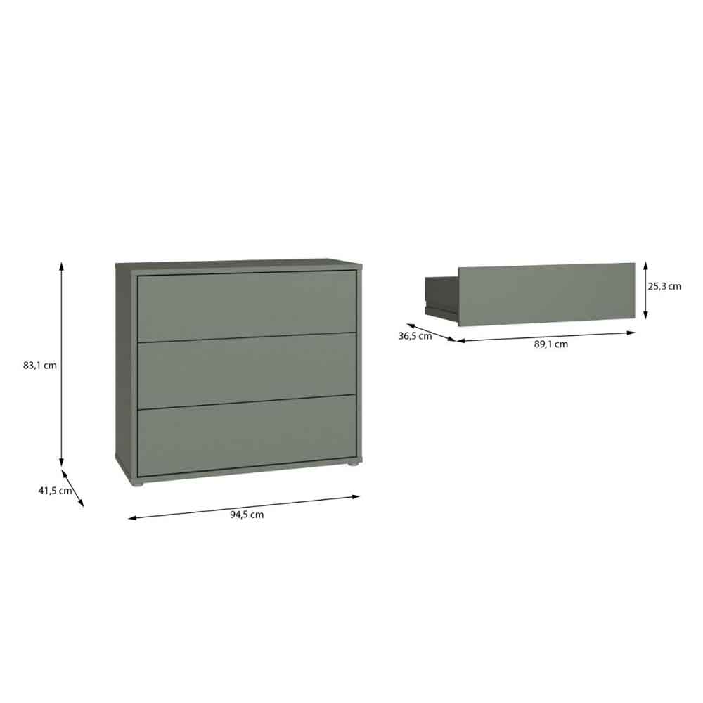 Ansley Wooden Chest of 3 Drawers in Sage Green